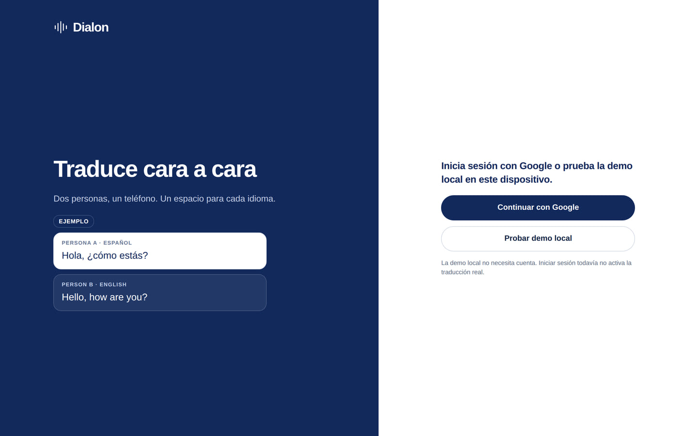 Prototipo de Dialon con dos paneles opuestos para una conversación bilingüe