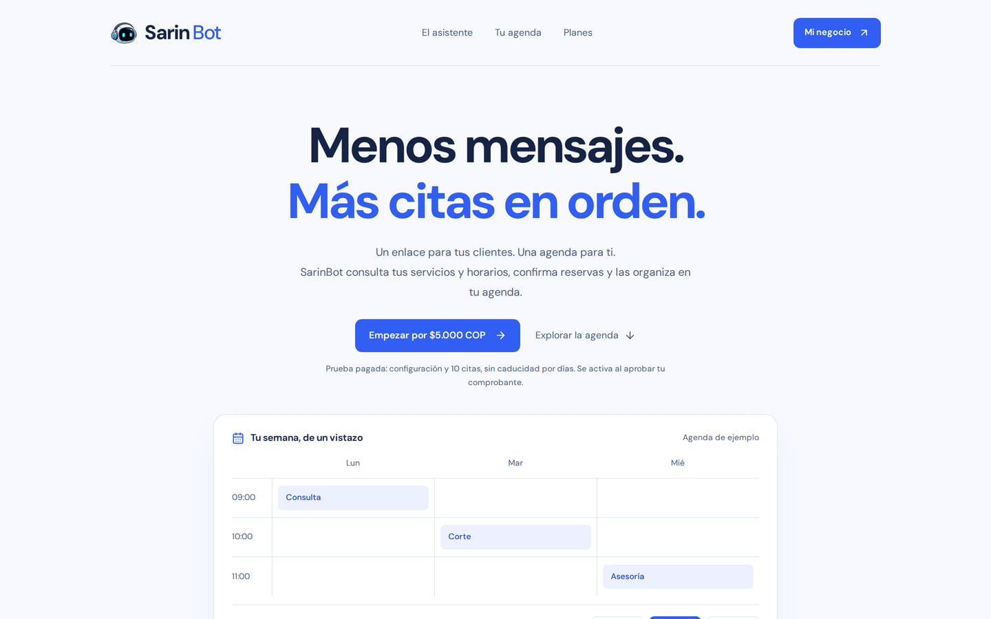 Presentación de Sarin Bot para reservas por conversación y gestión de agenda